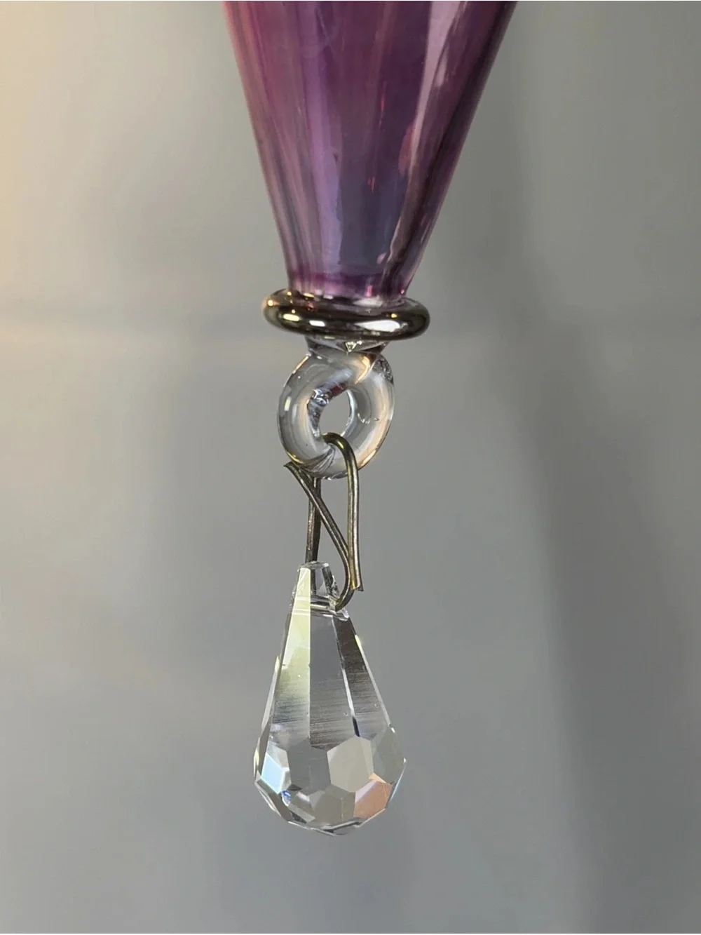 Set of 2 Egyptian Hand Blown Fancy Gold Purple Etched Glass Christmas Ornaments